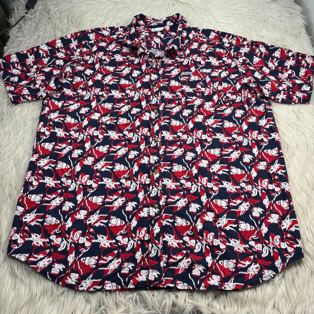 Columbia Men's 2XT Rapid Rivers Printed Short Sleeve Shirt Floral Navy Red